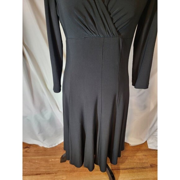 Ralph Lauren LRL Dress Womens 6 Black Jersey Faux Wrap Pleated Gathered Ruched - Picture 9 of 11